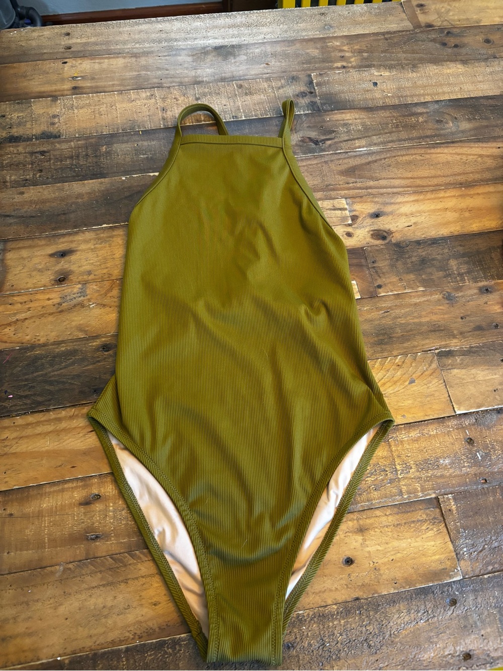 Madewell Olive Green Ribbed Open Back One Piece Swimsuit Size Small